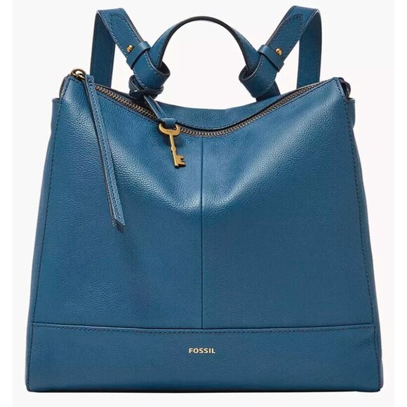 S Fossil Elina Blue Denim Leather Convertible Backpack SHB2979944 NWT $250 main image 5